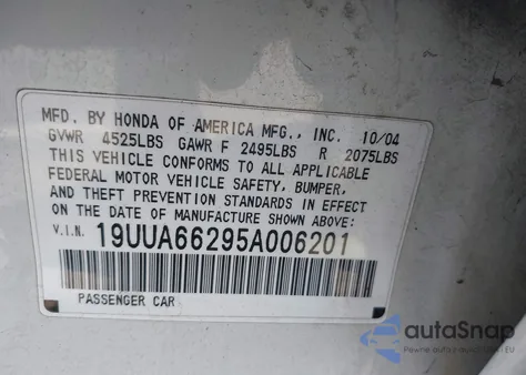 2005 Acura Tl from USA, damaged, VIN 19UUA66295A006201